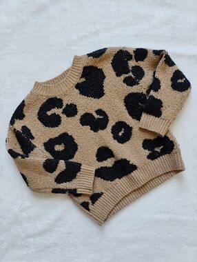 Cute Leopard Print Sweater | Tan & Black Animal Print Top | 2T